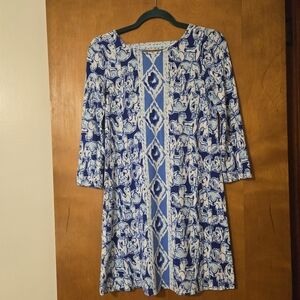 Lilly Pulitzer Ophelia Bomber Blue Get Trunky Elephant Mini Dress Size XS